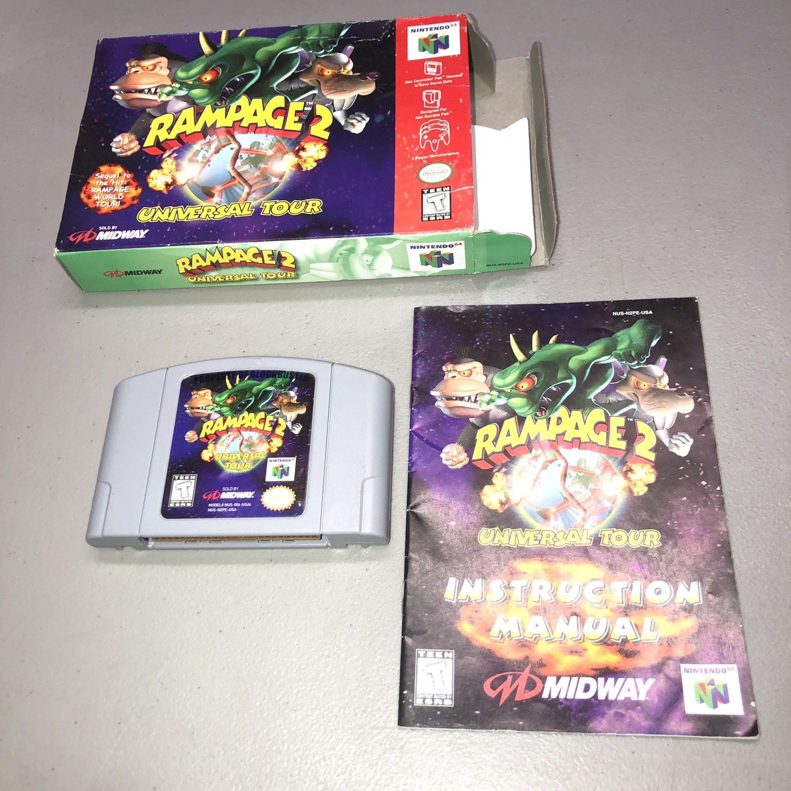 Rampage 2: Universal Tour (Nintendo 64, 1999) Box Manual Complete CIB N64