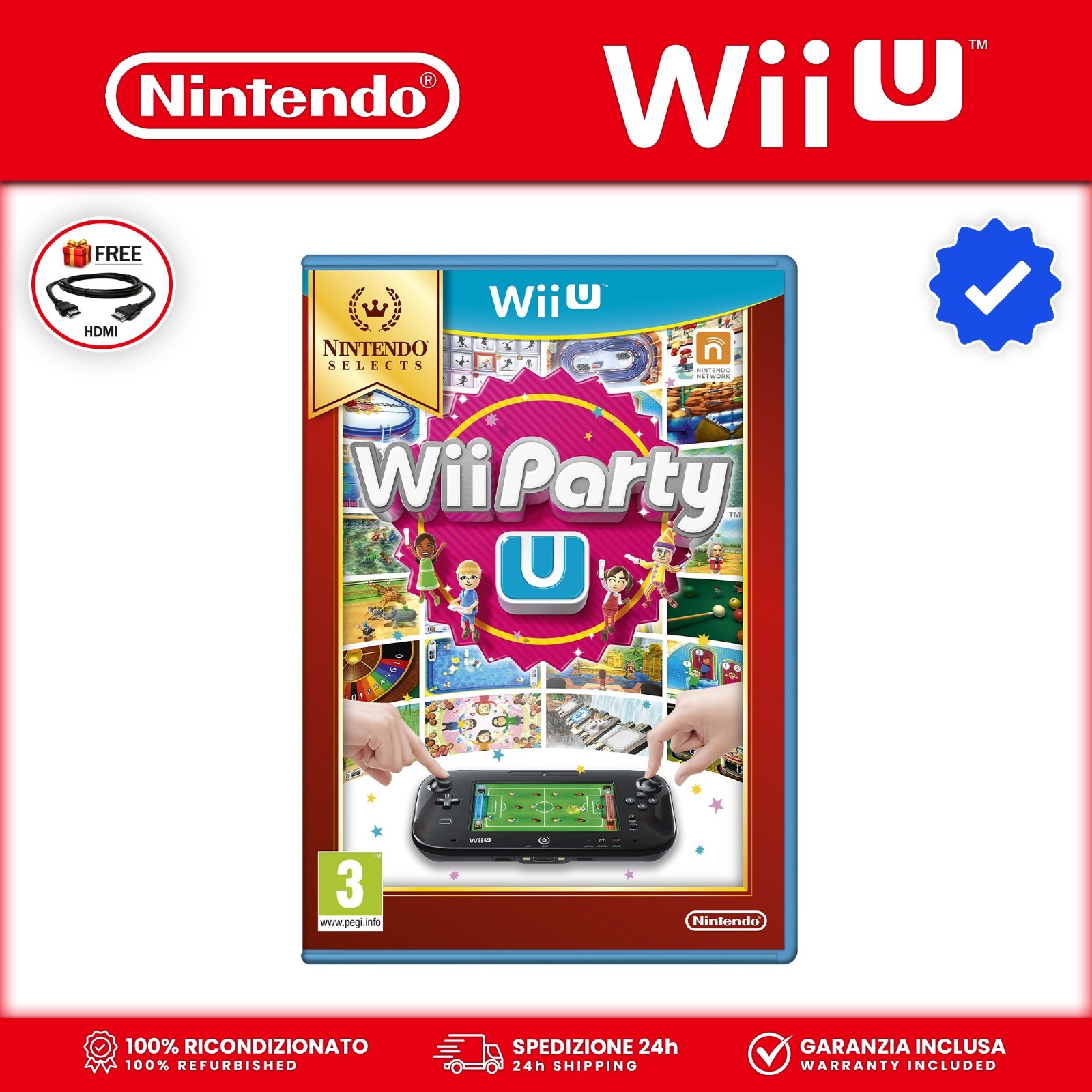 Nintendo Wii U Console + GamePad 🎮 Wii Party Edition & NintendoLand ✅ Boxed