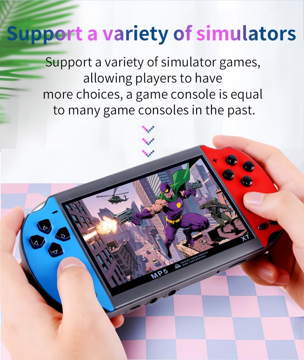 JXD Colorful Retro Video Game Console 4.3 inch Sreen 8GB Built-in 3000 Games Han