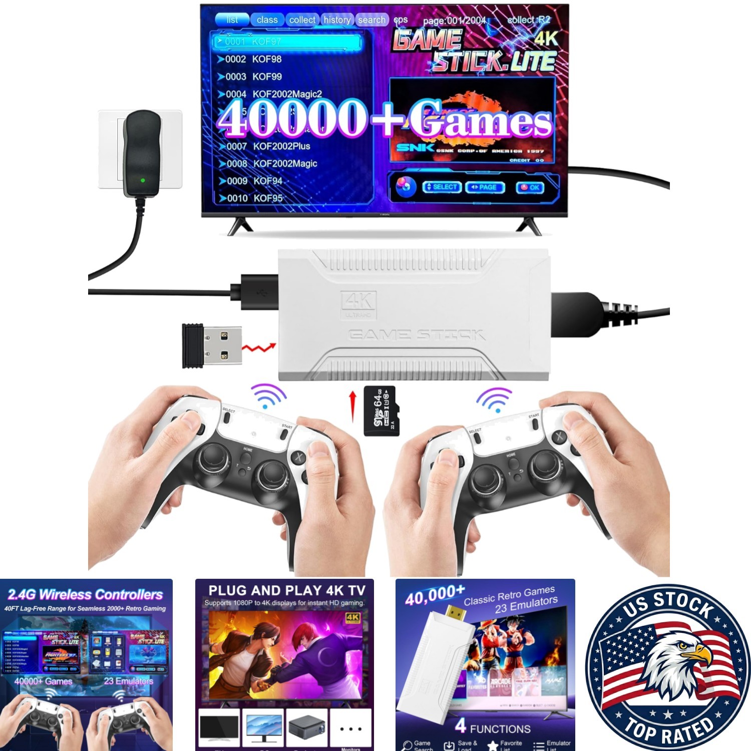 Plug & Play Retro Game Stick: 40,000+ Classics, 4K HDMI & Wireless Controllers