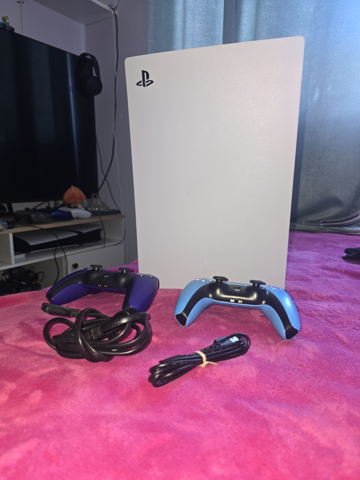 Sony PlayStation 5 Console White w/ 2 DualSense Controllers (Blue, Purple)
