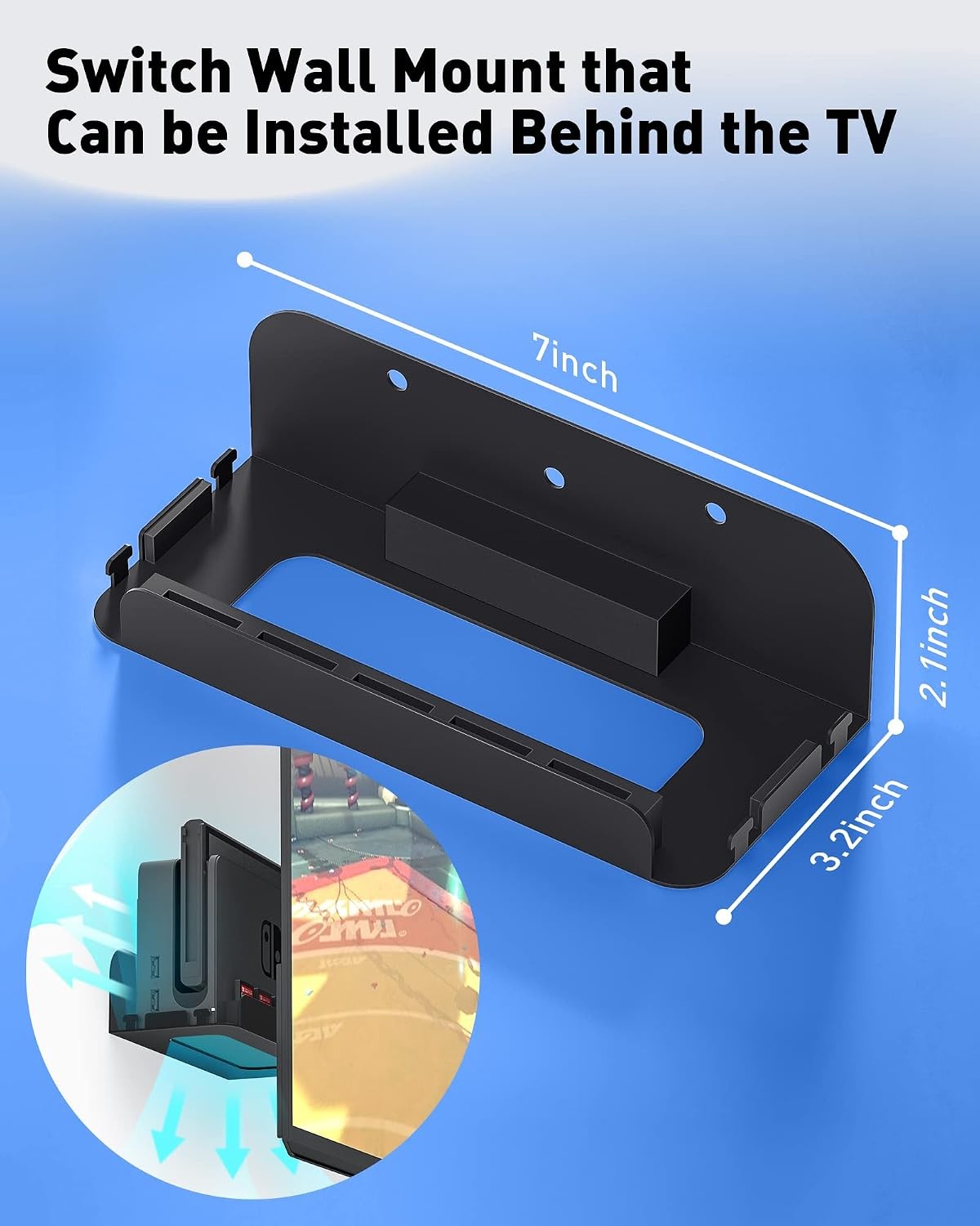 Nintendo Switch Wall Mount – Holds Console, Joy-Cons & Games – Black