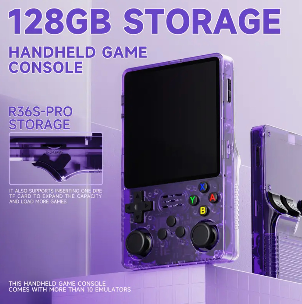 Retro Handheld Game Console – Purple, Color Screen, 3000mAh Battery