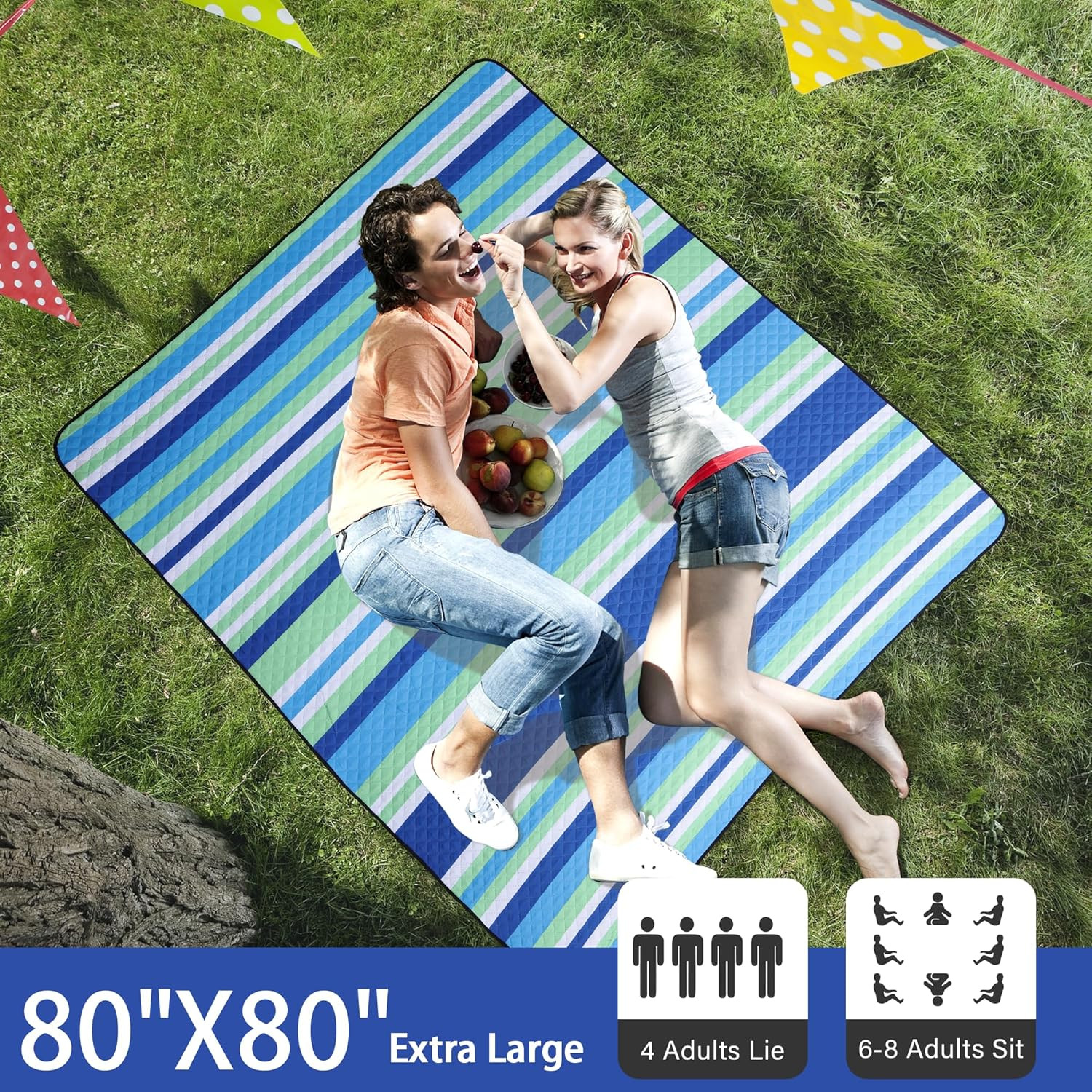 Extra Large Picnic Blanket Outdoor 80”X80” Waterproof Picnic Mat Foldable 3-Laye