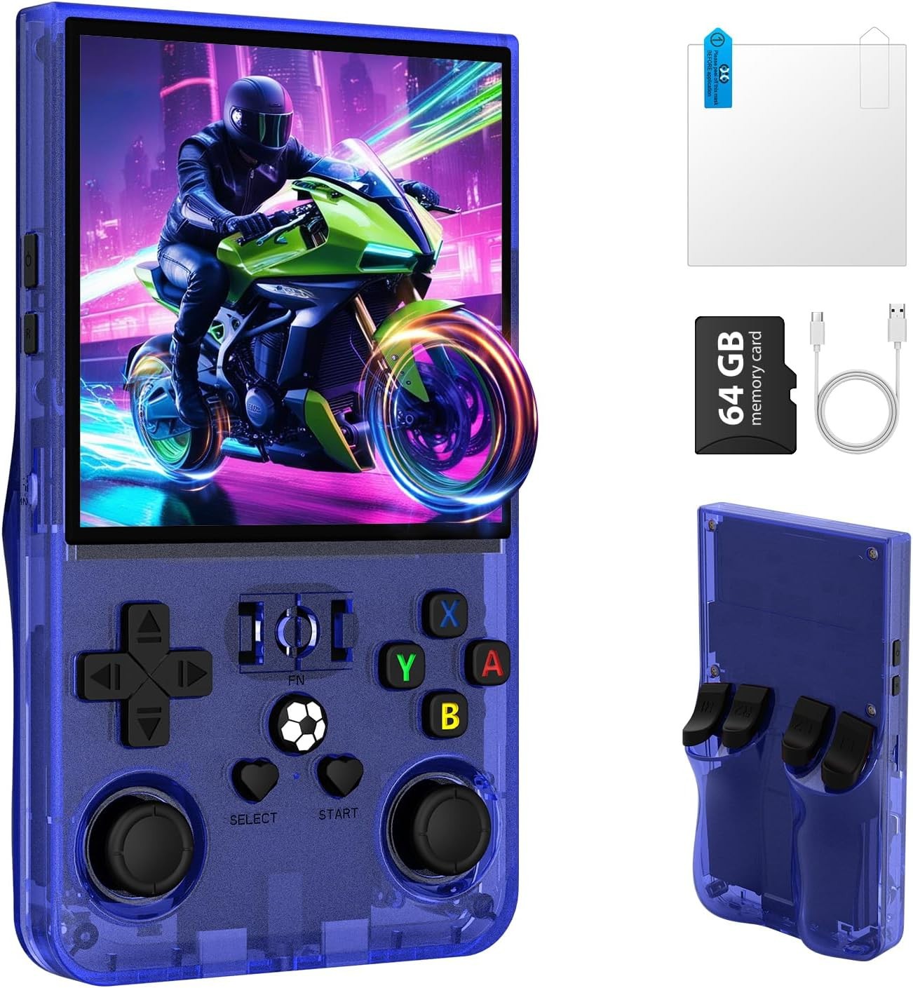 Blue R36MAX Retro Handheld Game Console 720×720 IPS Screen 64GB TF Card 4000mAh