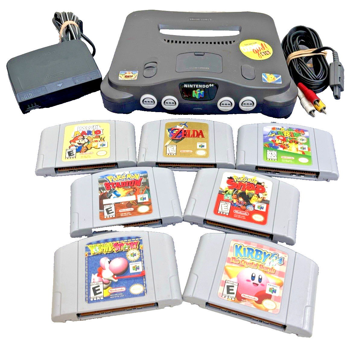 Nintendo 64 N64 Console Bundle 7 Games Mario Zelda Pokemon Kirby Paper UNTested