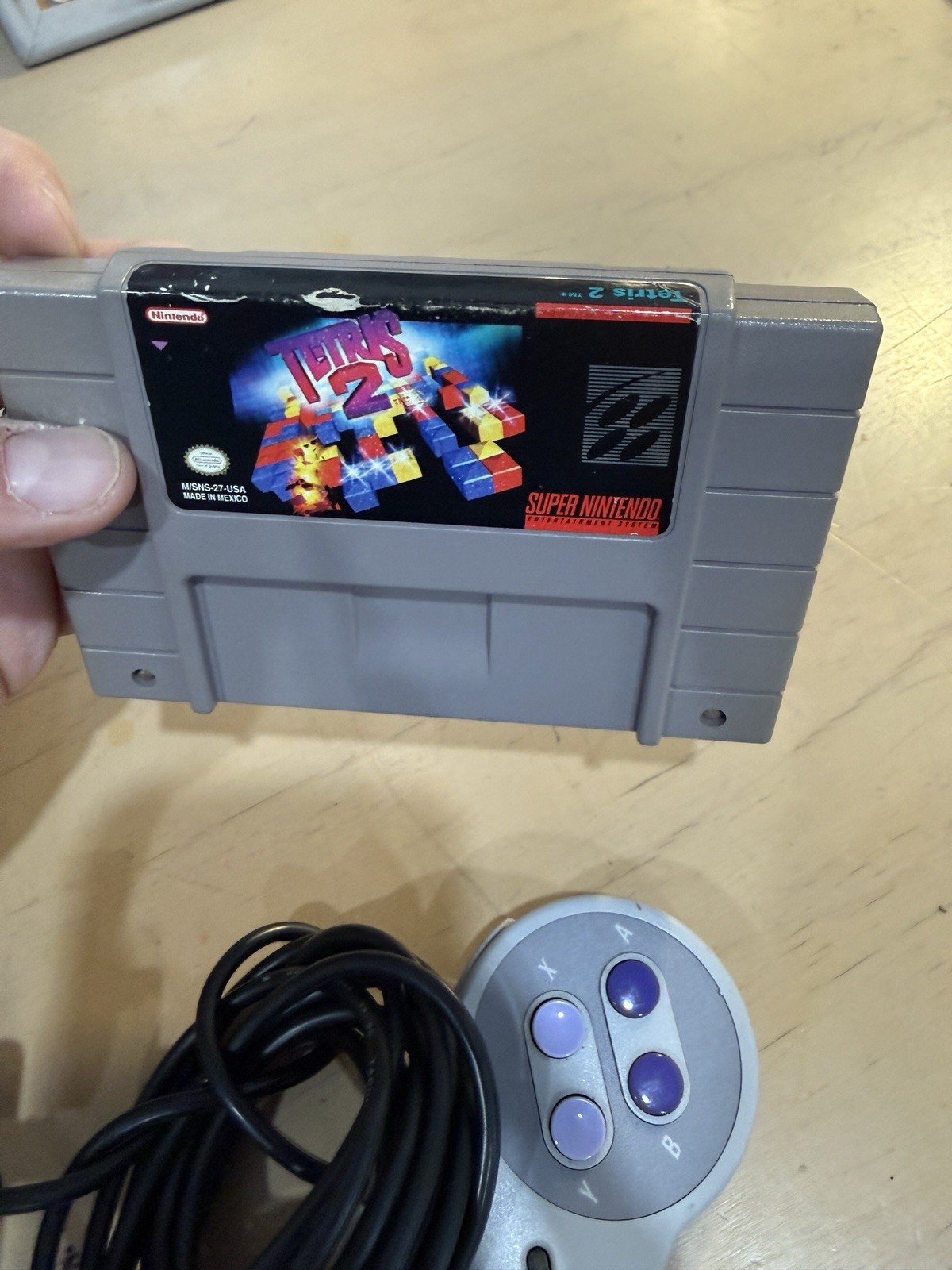 Super Nintendo SNES Console + 1 OEM Controller And Tetris 2 Authentic Tested
