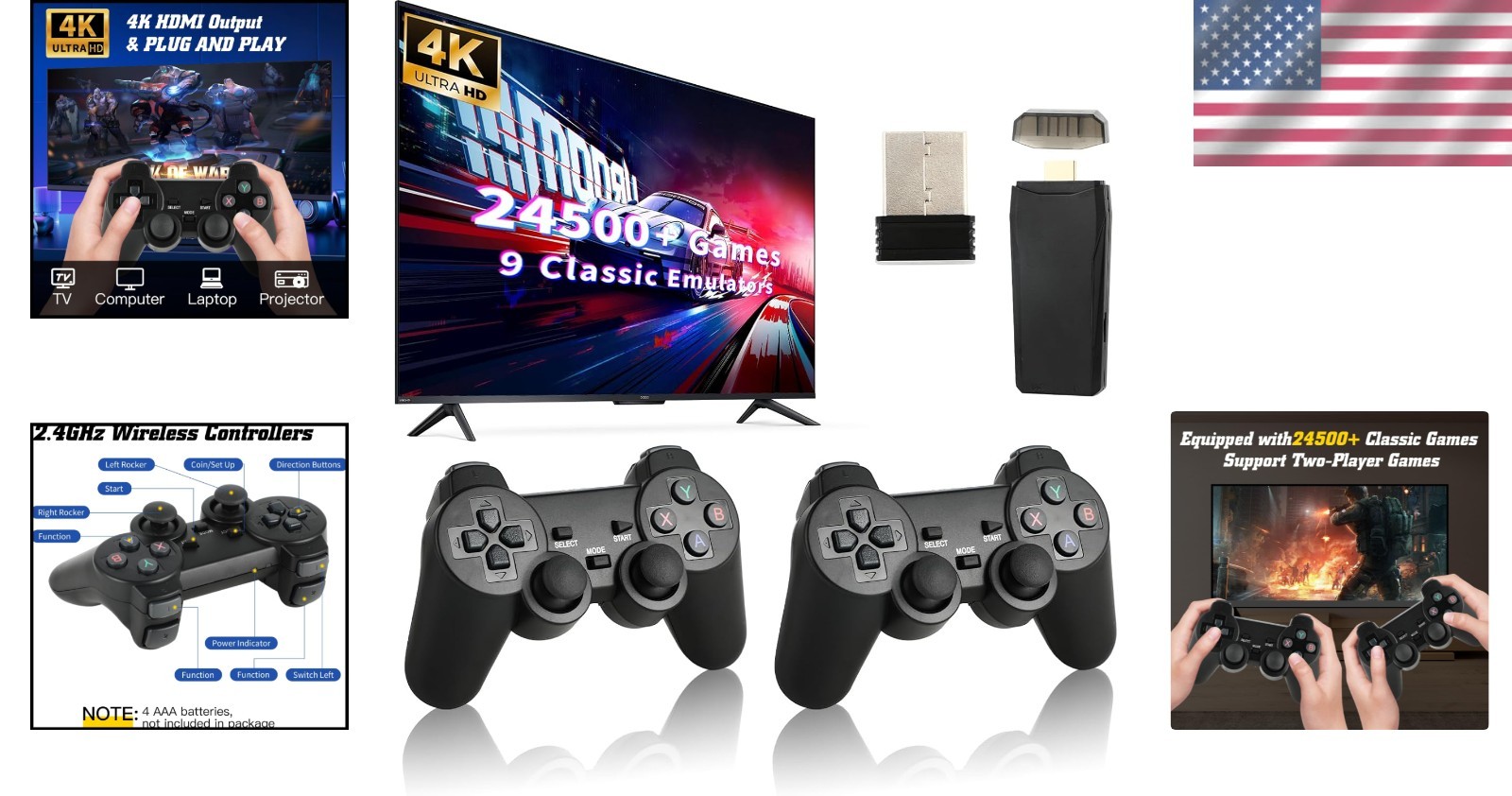 2-Player Wireless Retro Gaming Console with 4K Output – 24500 Games Included
