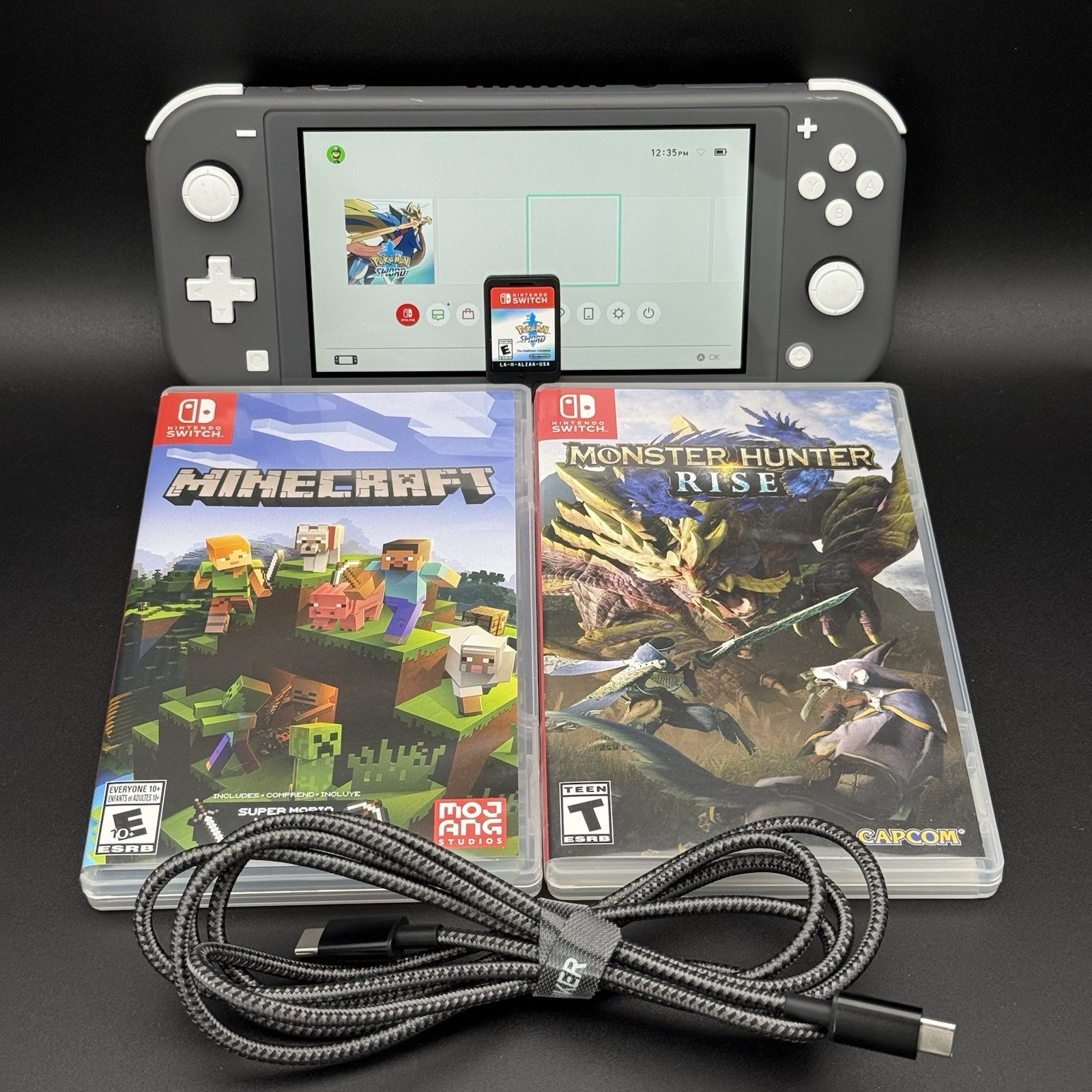 Nintendo Switch Lite Gray 128GB w/ Case Pokémon Sword Minecraft & Monster Hunter