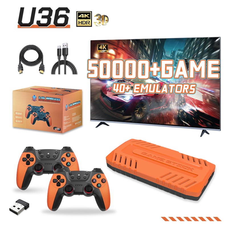 U36 Retro Game Console 4K HDMI TV Stick Dual Wireless Controllers 50000+ G