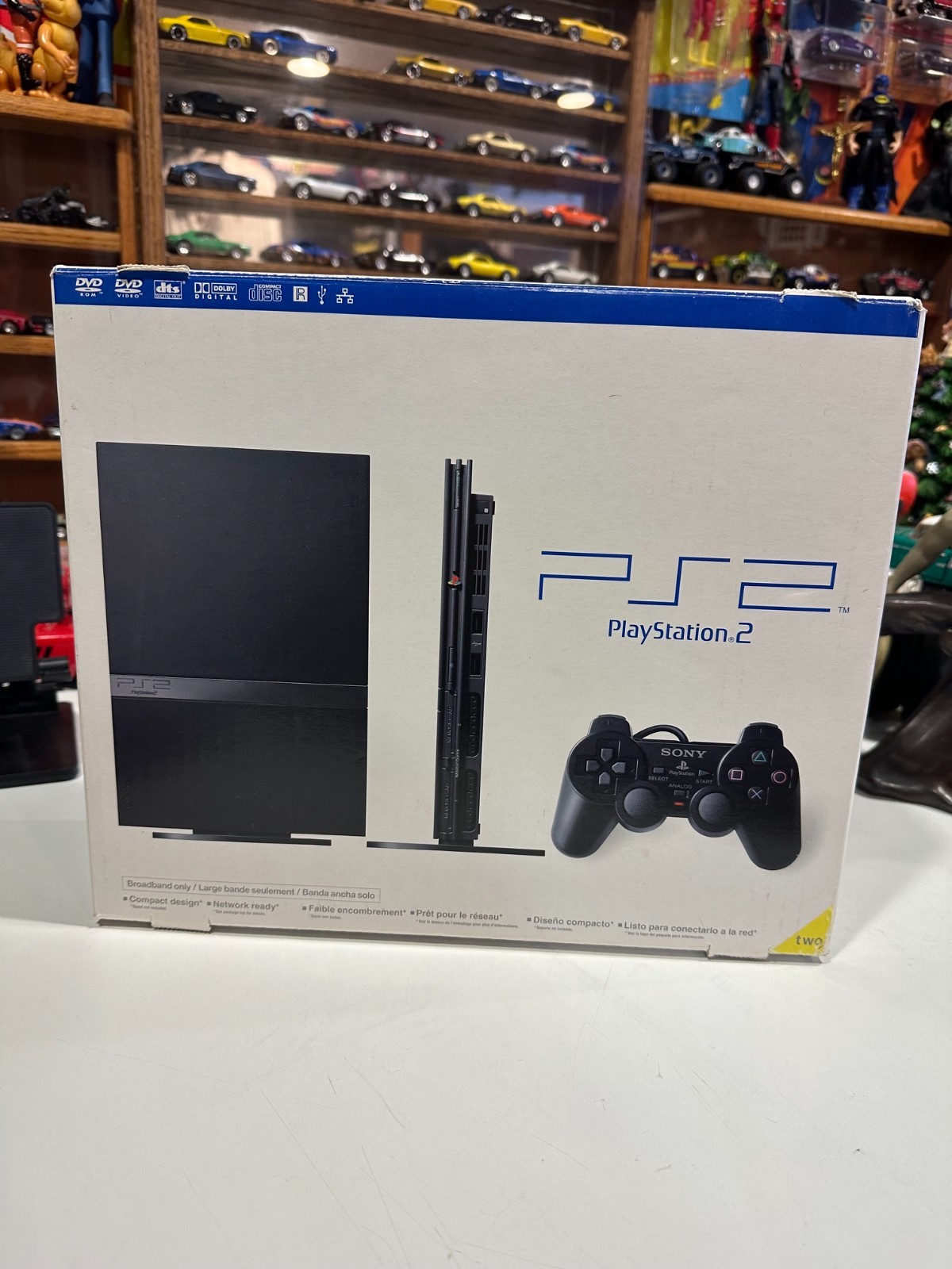 Sony PlayStation 2 Slim Black With Original Box 2 Controllers 2 Memory Cards