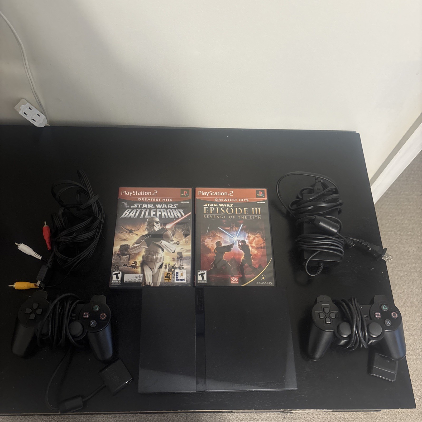PS2 Slim Console – Tested-Working, 2 Controller & Star Wars Game Bundle