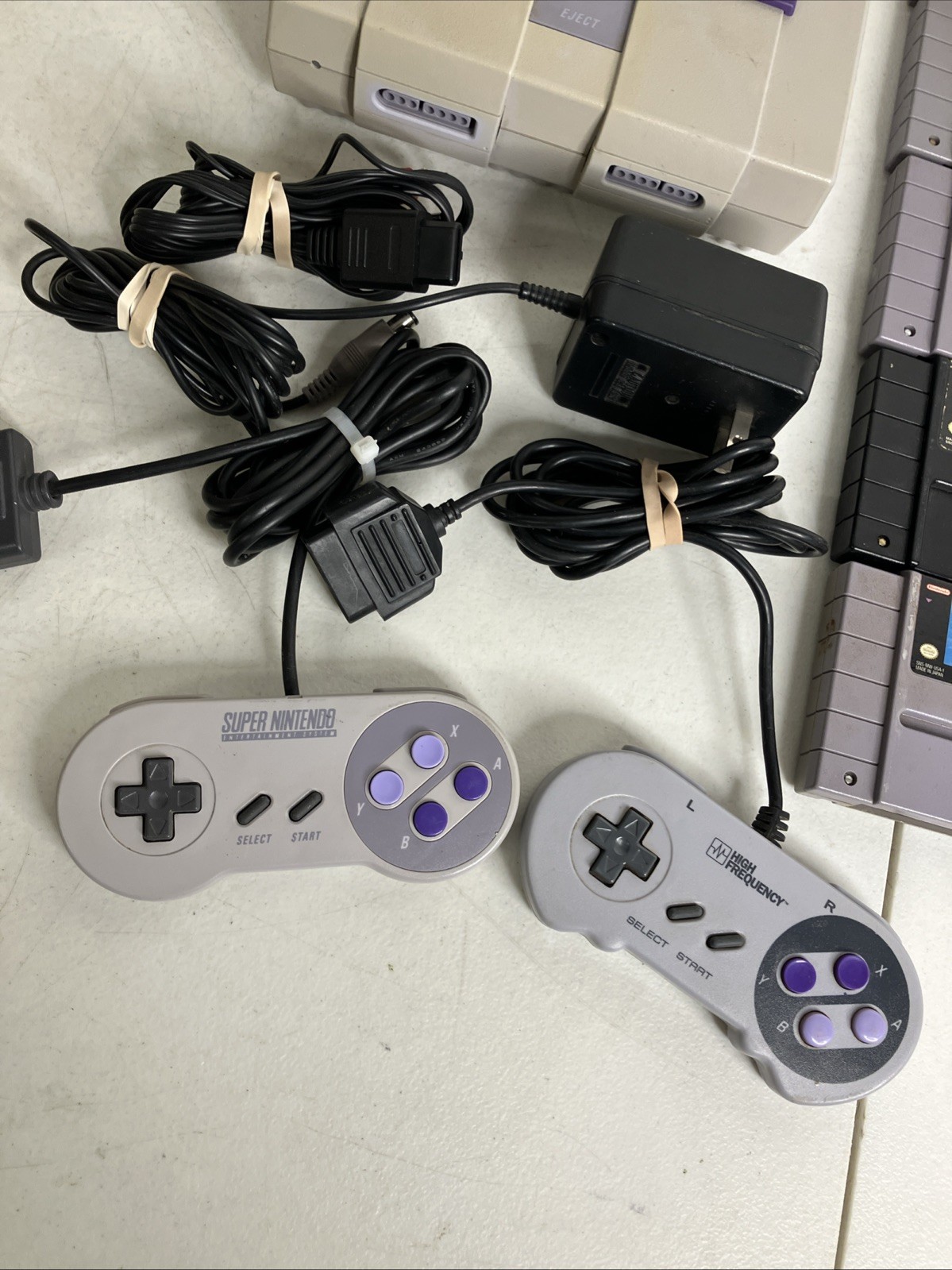 Super Nintendo SNES System Console Bundle 10 Games Super Mario World TMNT IV