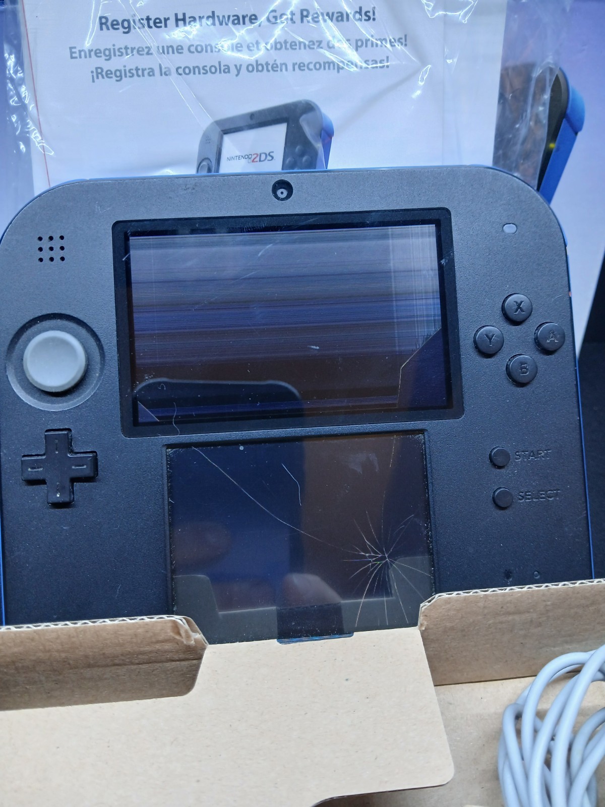 Nintendo 2DS Electric Blue Console Open Box Complete Broken Cracked Screen