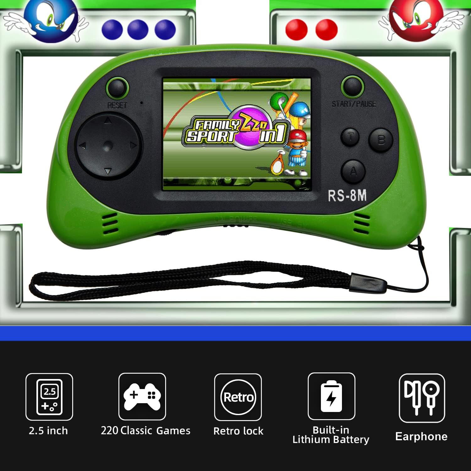 16 Bit Kids Handheld Games Built-In 220 HD Video Games, 2.5 Inch Portable Game P