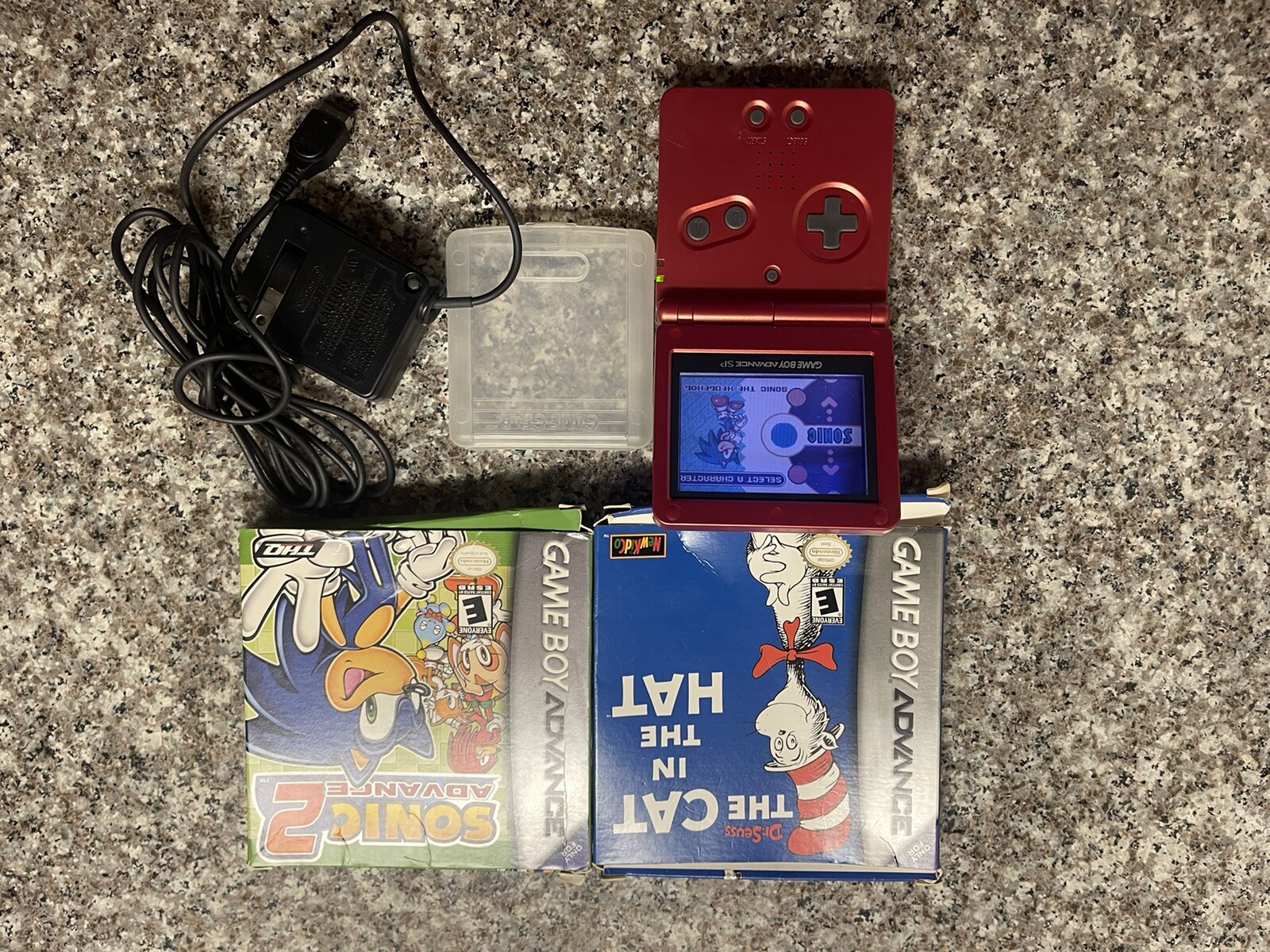 Nintendo Game Boy Advance SP Handheld System Red With Charger And Two Games