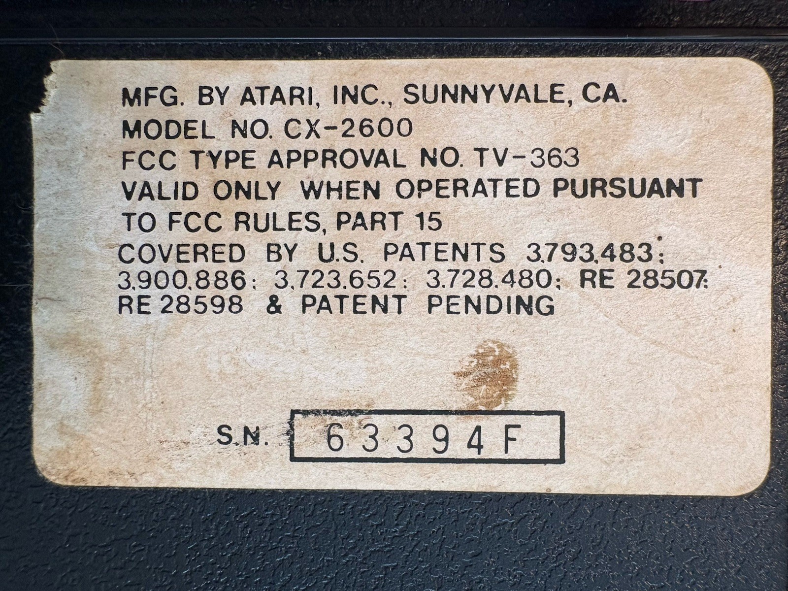 TESTED Atari 2600 Beautiful Heavy Sixer Console Low Serial Sunnyvale USA – Video