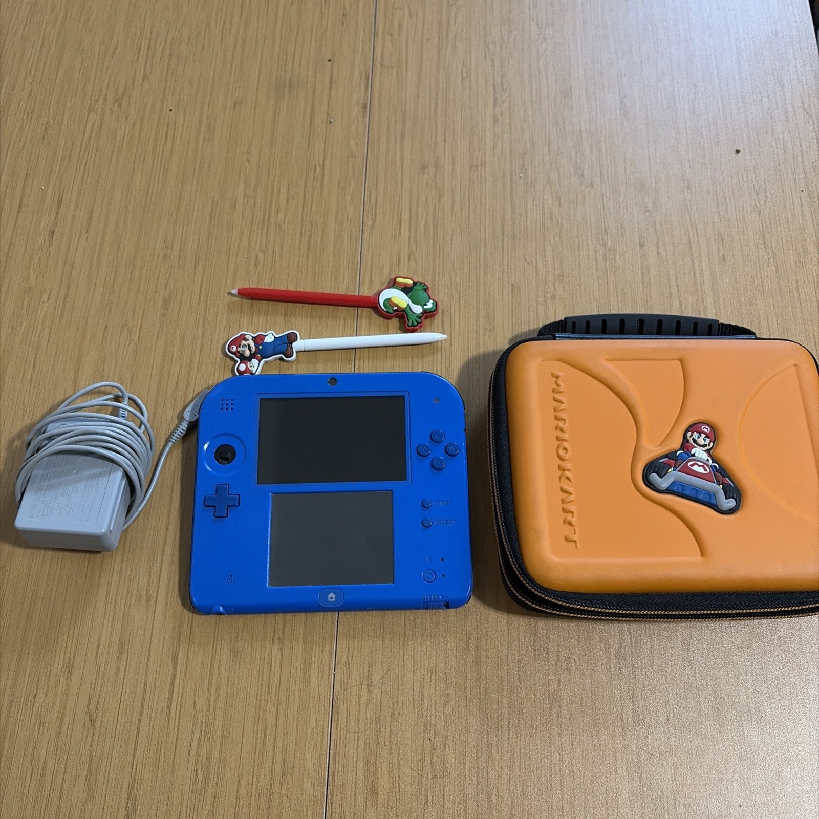 Nintendo 2DS Blue Handheld Console Bundle w/ Case Charger & 2 Mario Stylus