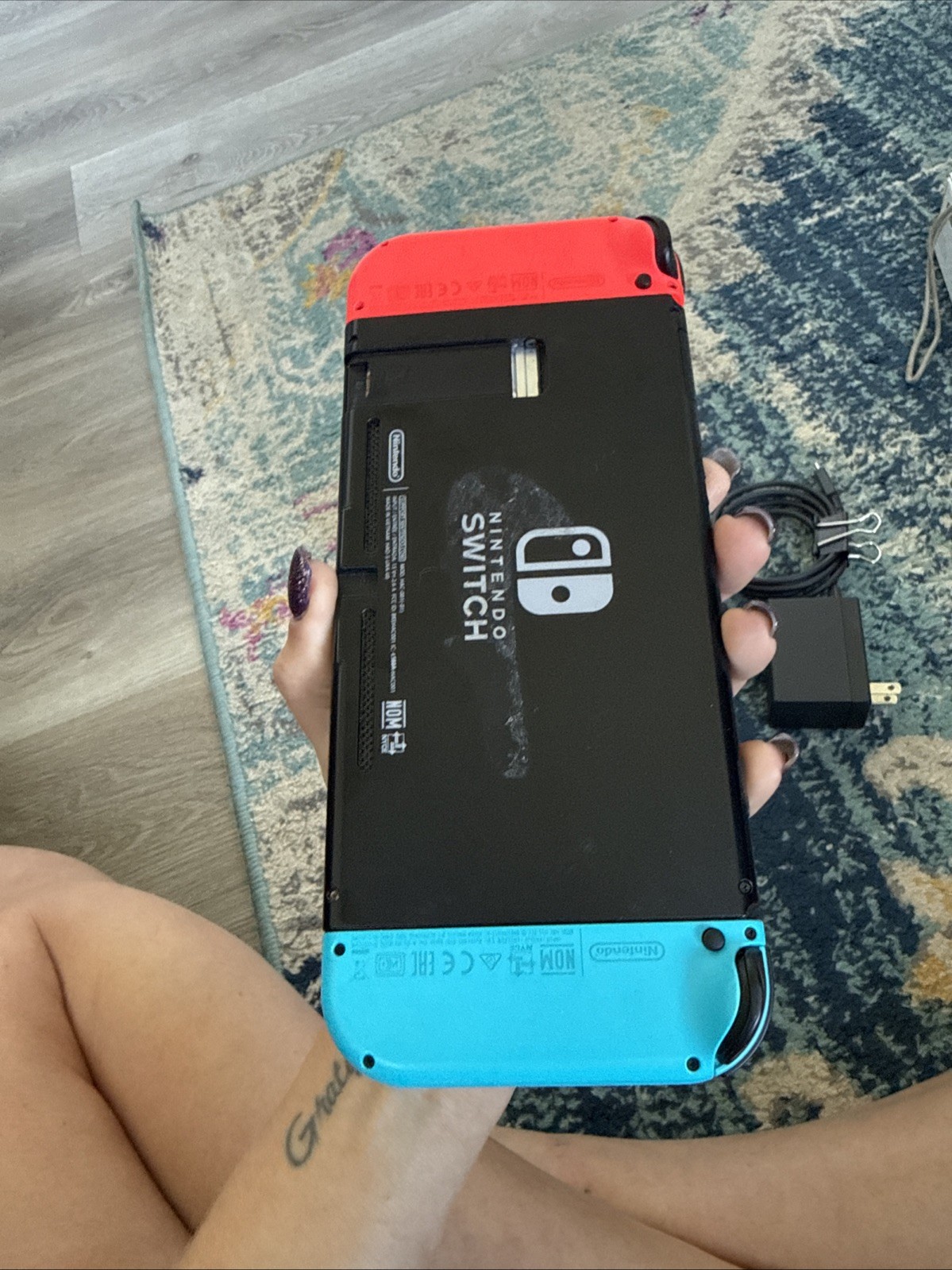 Nintendo Switch Console Neon Red Blue Bundle With Charger And Docking Station