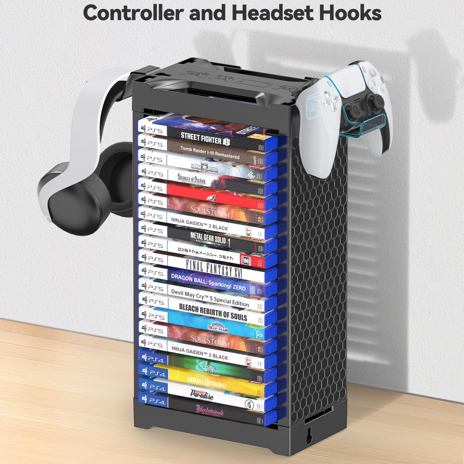Video Game Disc Rack Tower Storage Holder Stand Universal 2-Tier, 2T-Black