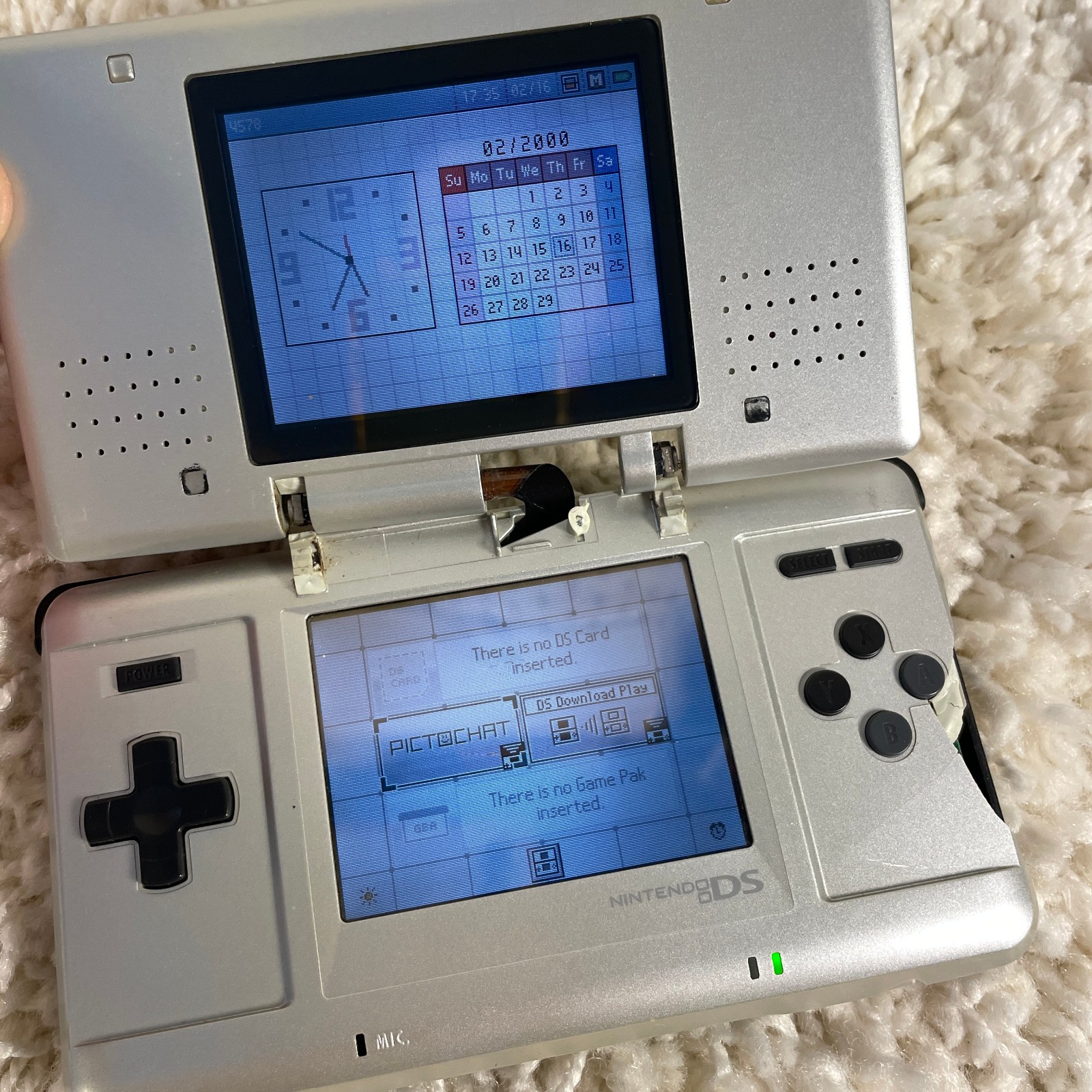 Nintendo DS Original NTR-001 Titanmium Silver Handheld System Works Broken Shell