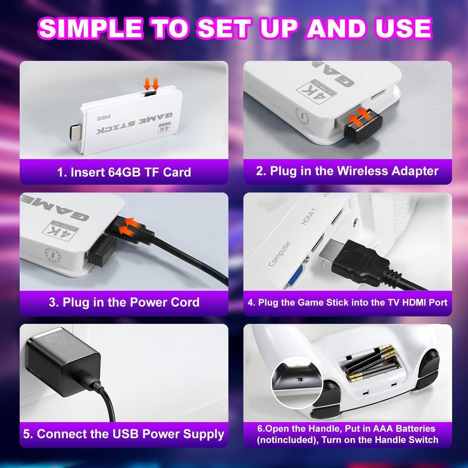 Plug & Play Retro Game Stick: 40K Games, Dual Controllers & 4K Output