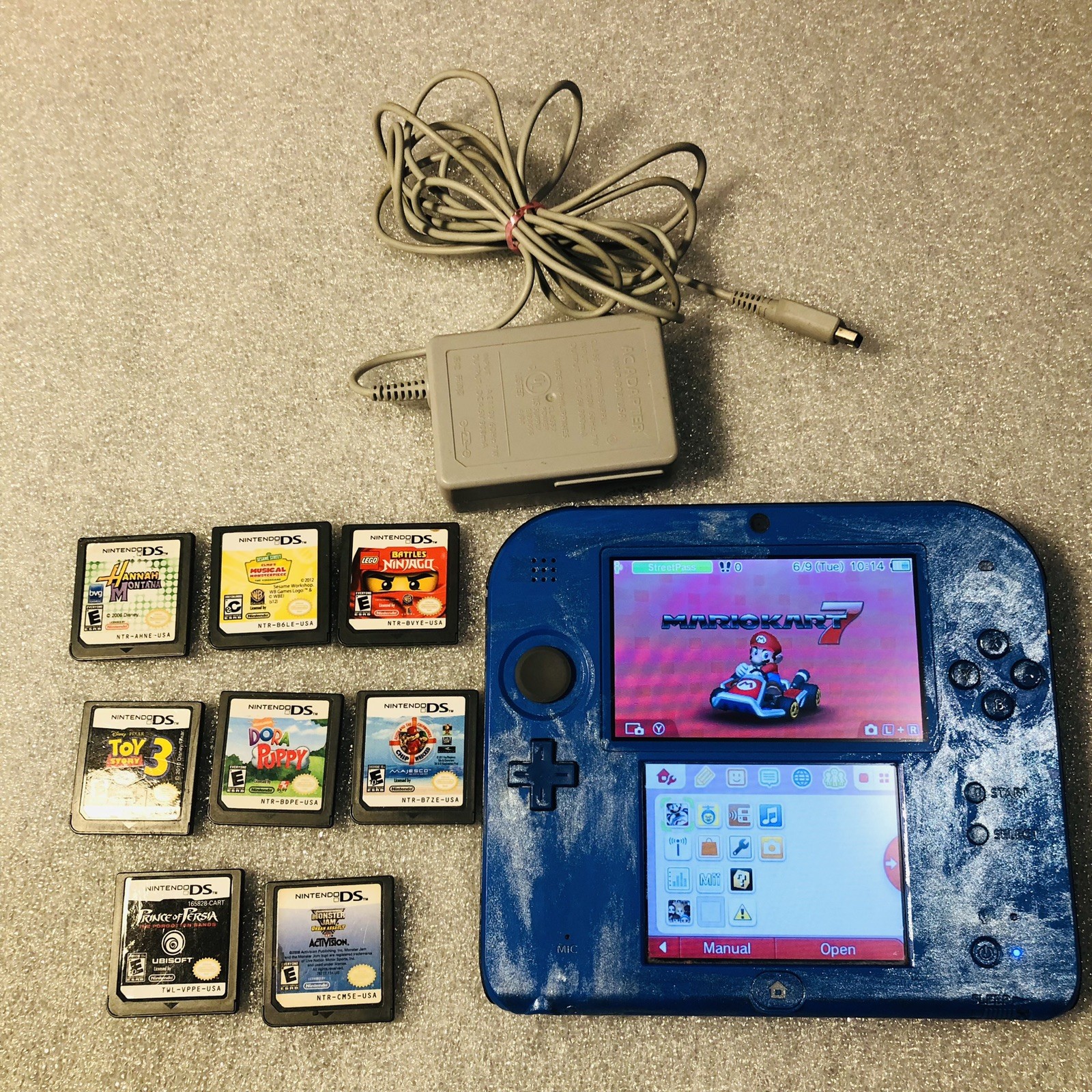 Nintendo 2DS Blue Handheld System Blue Tested w/ Installed Mario Kart & 8 Games