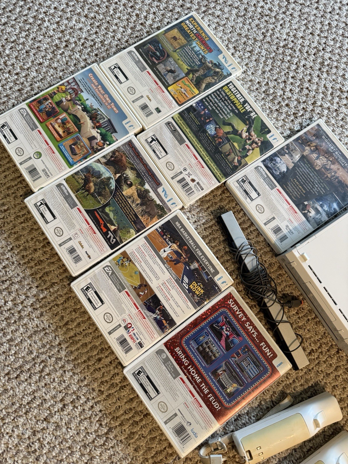 2 Lot Nintendo Wii Console RVL 001 Lot 2 Wii Remotes, Wires, 8 Games + More