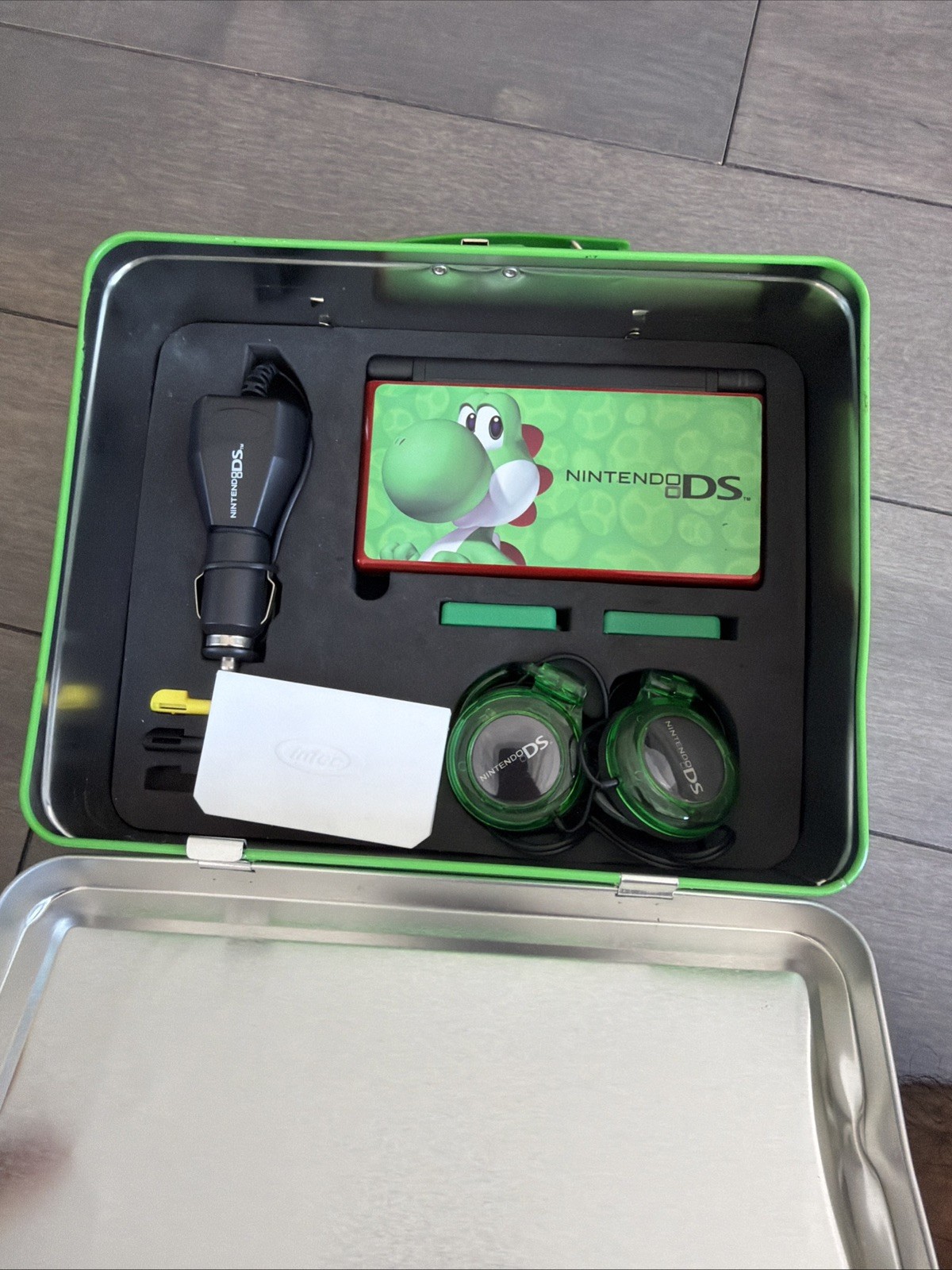 Nintendo DS Yoshi Collector Tin Bundle OEM Chargers headphones Tester Working