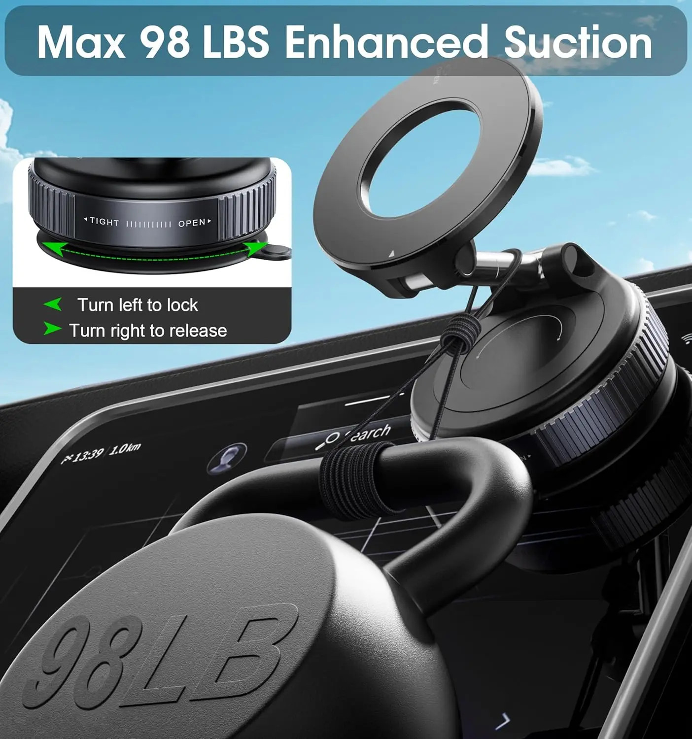 Strong Magnetic Car Phone Holder Foldable 360° Adjustable Vacuum Suction Mount U