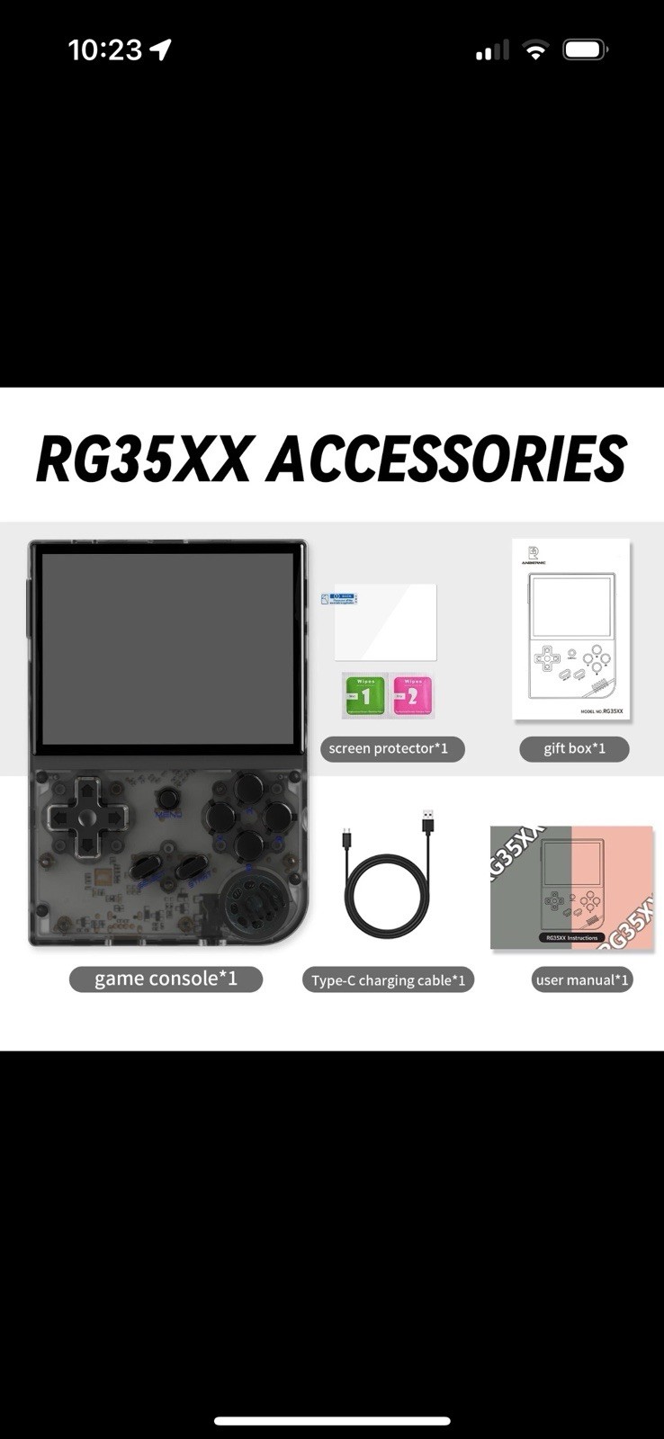 Anbernic RG35XX 64GB Handheld- Black Transparent, Includes FREE Travel Case