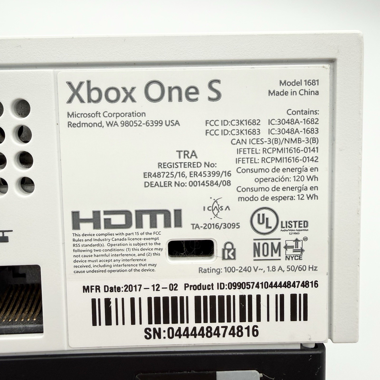 Microsoft Xbox One S White Console 1TB 1681 Cords Controller Tested Minecraft