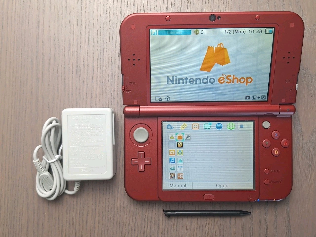 New Nintendo 3DS XL Metallic Red Charger + 32GB SD Card | Region Free DUAL IPS