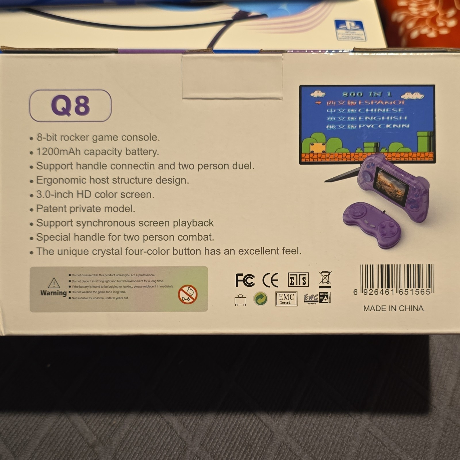 OH YOUTH Q8 Retro Console 3.0-inch HD Screen Double Game Purple Handheld