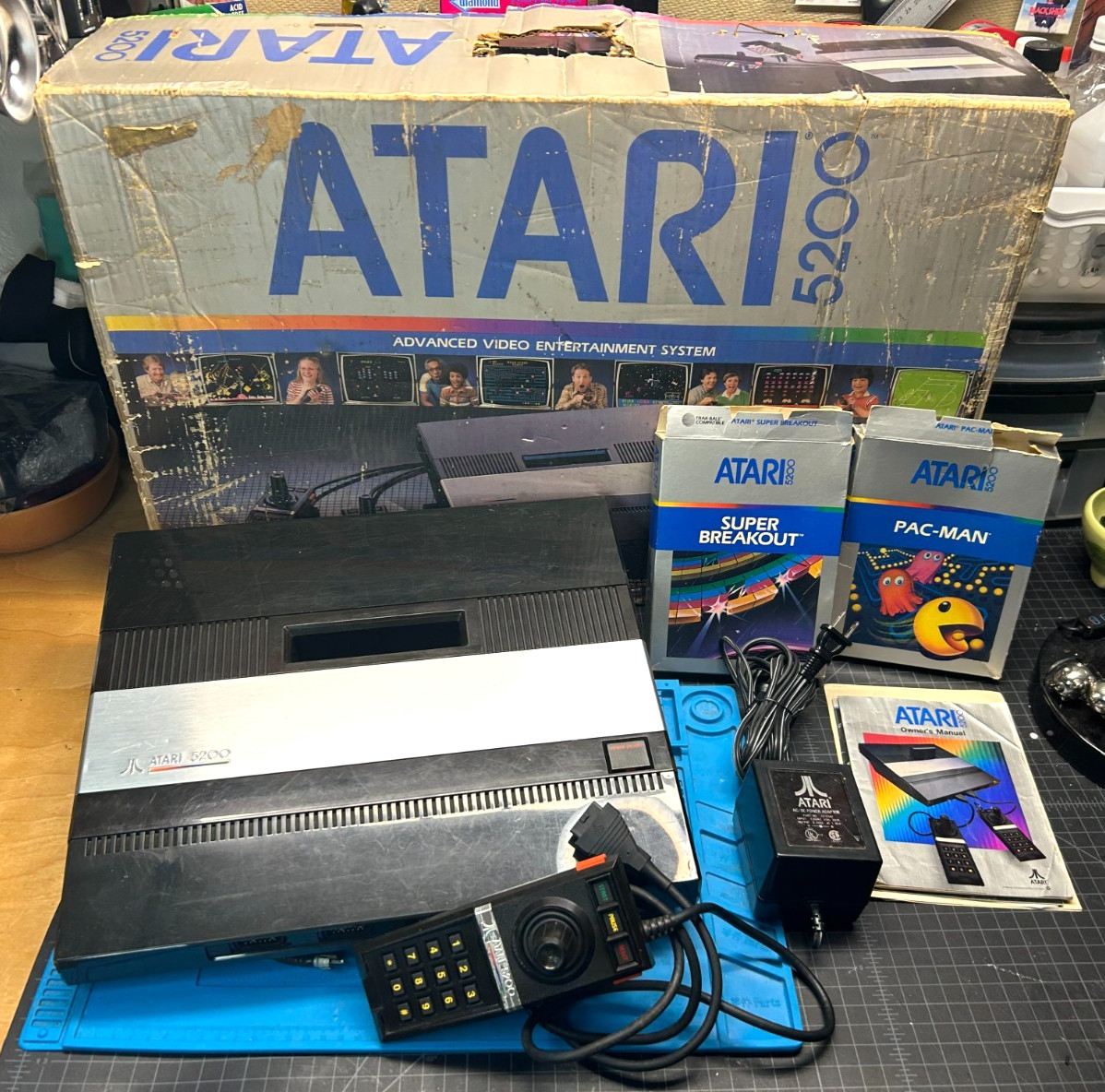 Atari 5200 4 Port Console, Rebuilt Controller, Power Mod, 2 Games in Box TESTED
