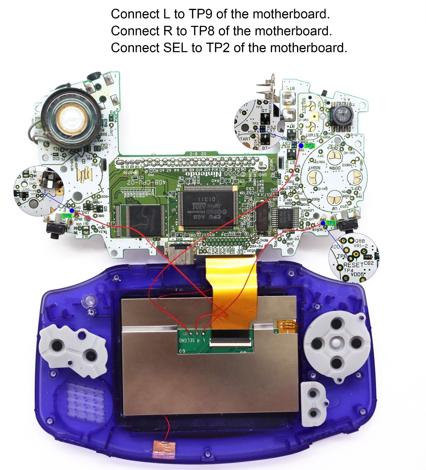 Gameboy Advance 720×480 Laminated IPS LCD Backlight Kit V5 3.0 NO SOLDER + Shell