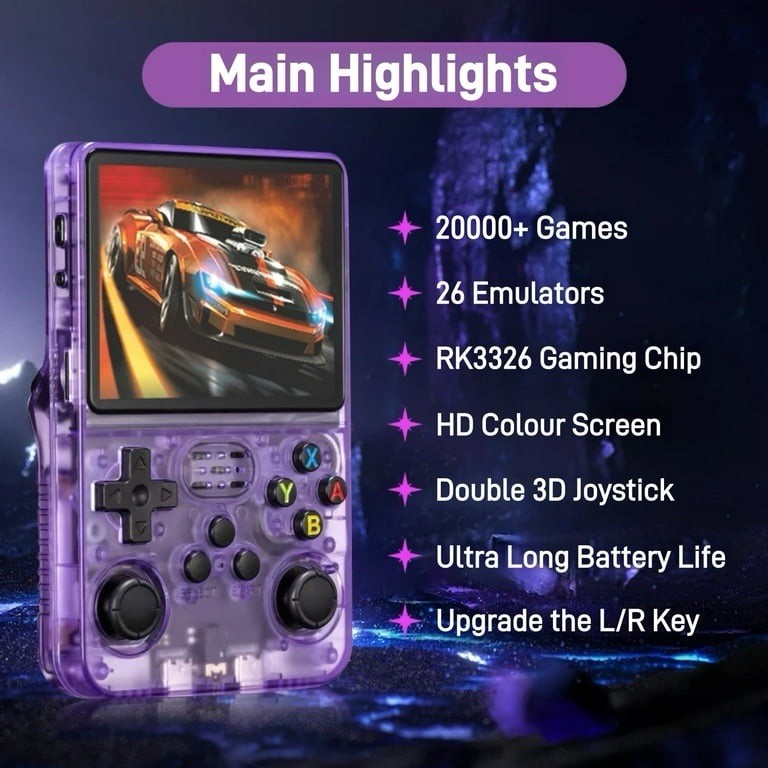 ZYTKWT R36S Handheld Game Console 3.5 IPS Screen 20000+ Games 128GB Purple