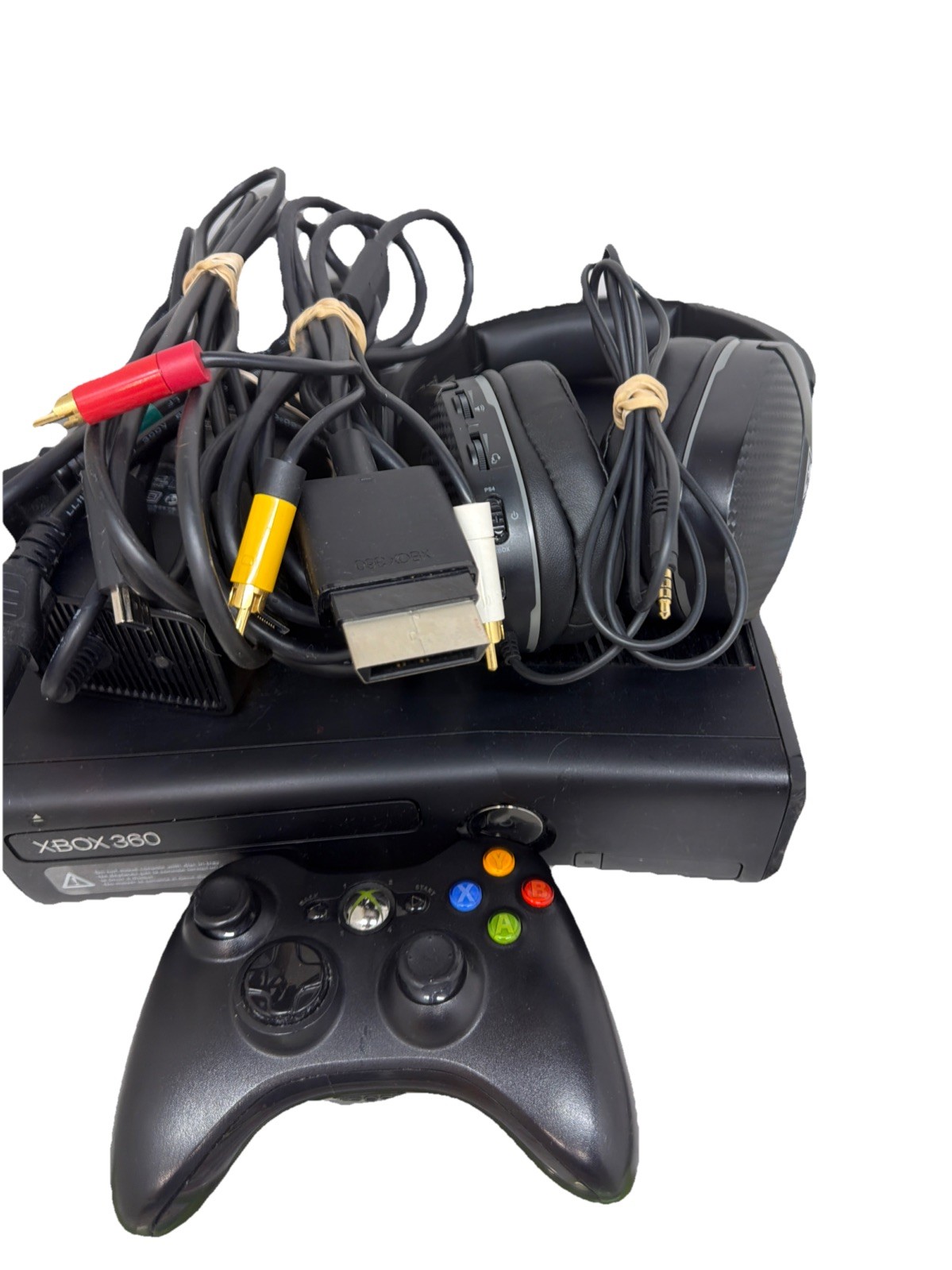 Microsoft Xbox 360 S Console Bundle Lot 1 Controller, 9 Games Headset,cords