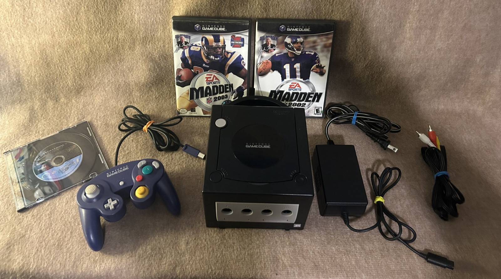 Gamecube Console Black plus controller, cords, and 3 games – TESTED WORKS