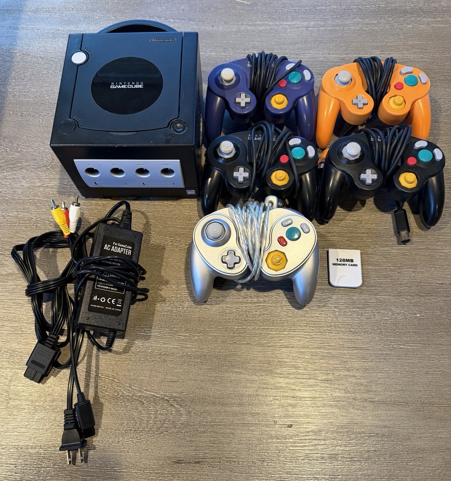 Nintendo GameCube Black Console (USA) w/ 5 Controllers, Memory Card + New Cables