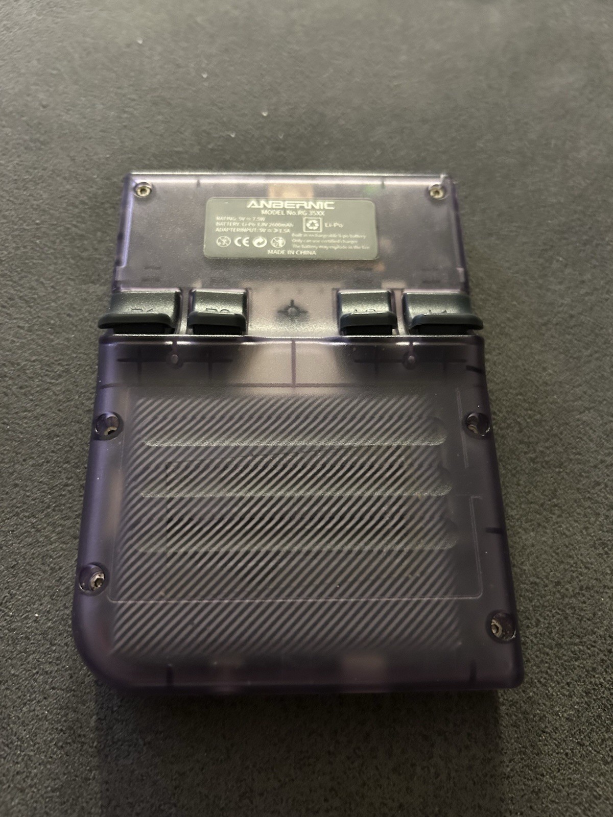 Anbernic RG35XX Handheld Game Console Purple Clear Headphone Jack Menu Button
