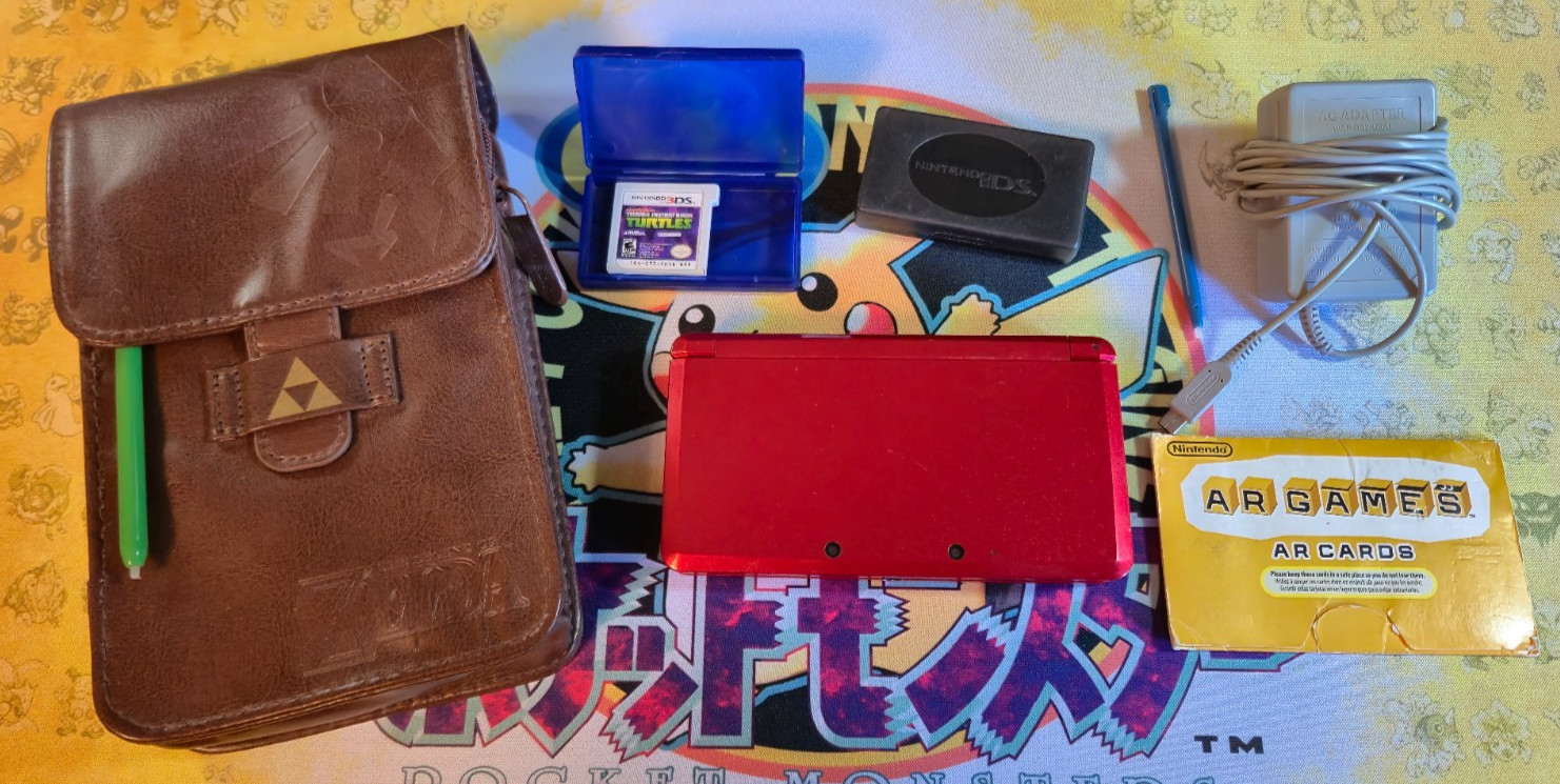 Nintendo 3DS Handheld System + Zelda Carry Case – Flame Red Tested Working