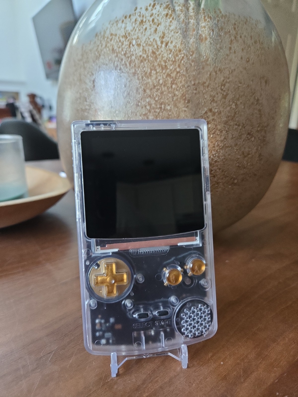 Clear FPGBC Gameboy GBC Funnyplaying IPS Screen USB-C Recharge W/ Gold Buttons