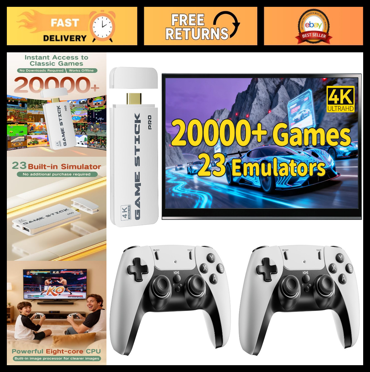 Retro Gaming Console with 20,000+ Games, 4K HDMI, Dual Wireless Controllers, 64G
