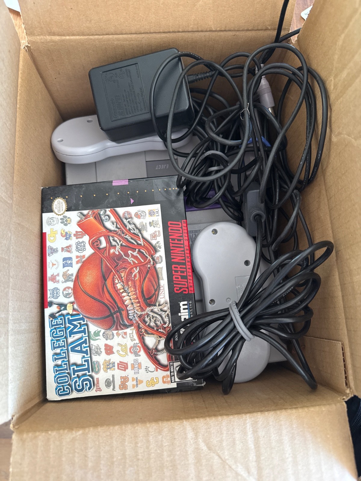 Super Nintendo SNES Console Bundle – SNS-001 with 2 Controllers, College Slam Ga