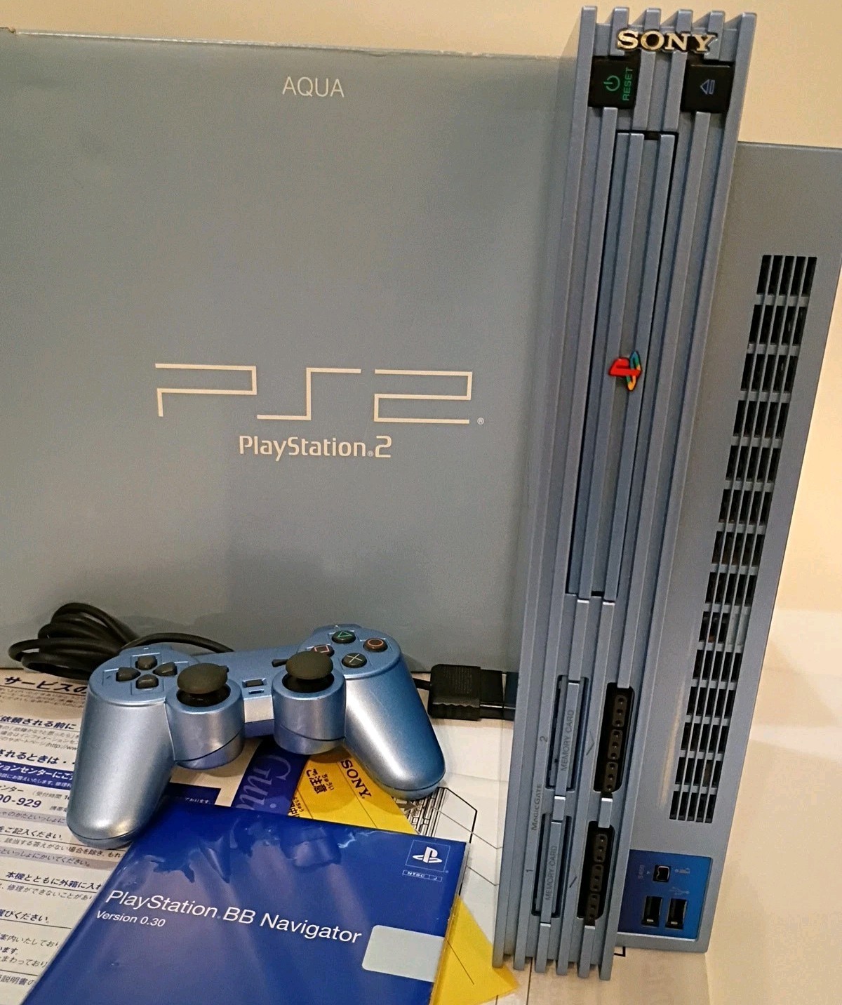 Sony PlayStation 2 PS2 Aqua Blue Console Box Set CIB Complete US SELLER – RARE