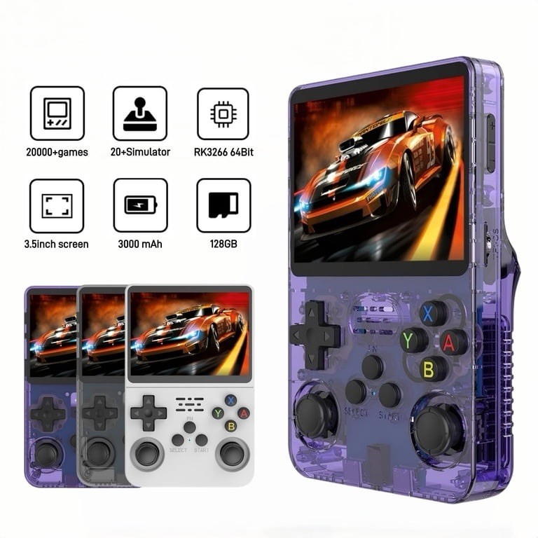 ZYTKWT R36S Handheld Game Console 3.5 IPS Screen 20000+ Games 128GB Purple