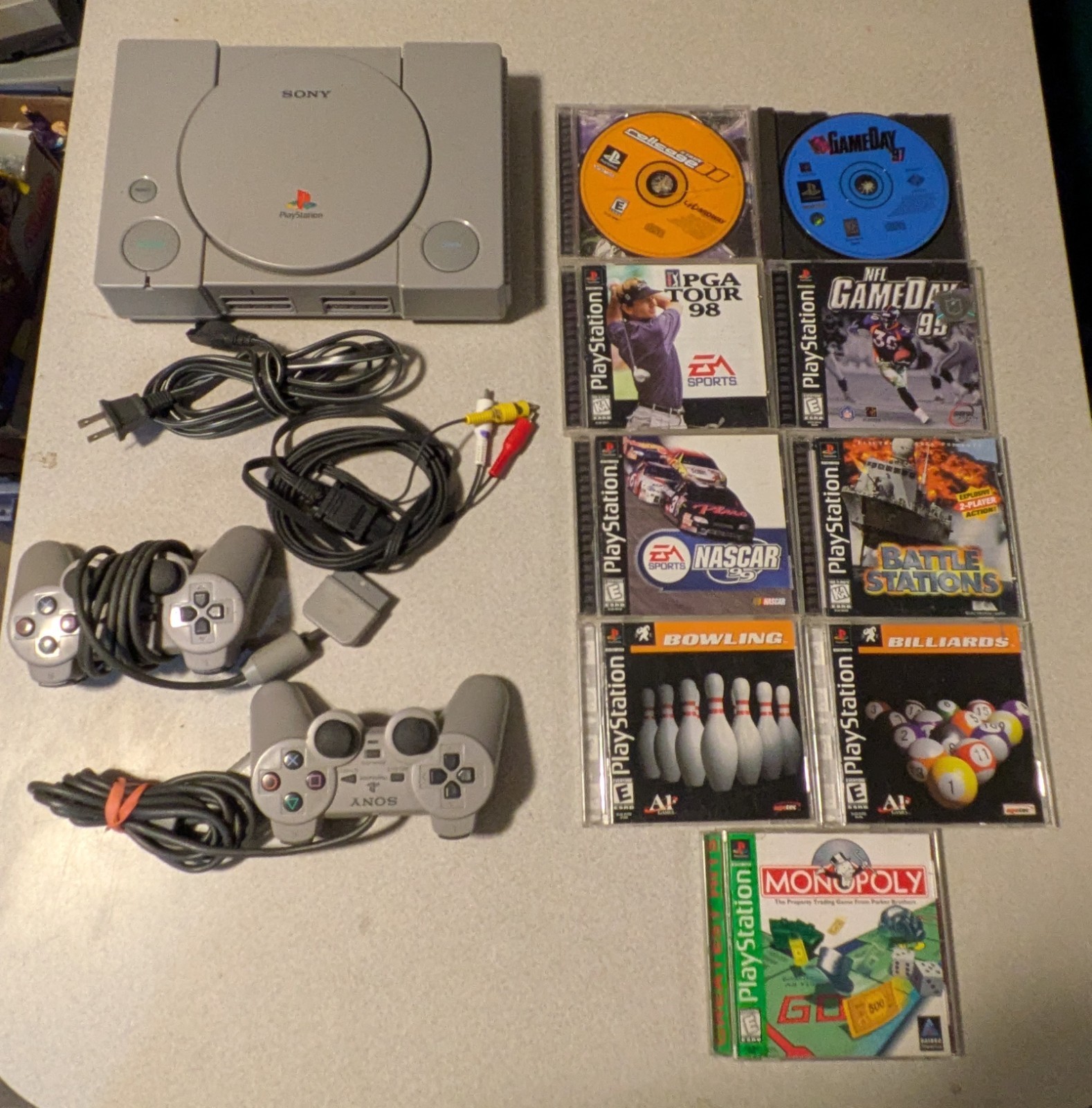 Sony PlayStation PS1 Console Bundle – Tested & Working – 9 Games, 2 Controllers