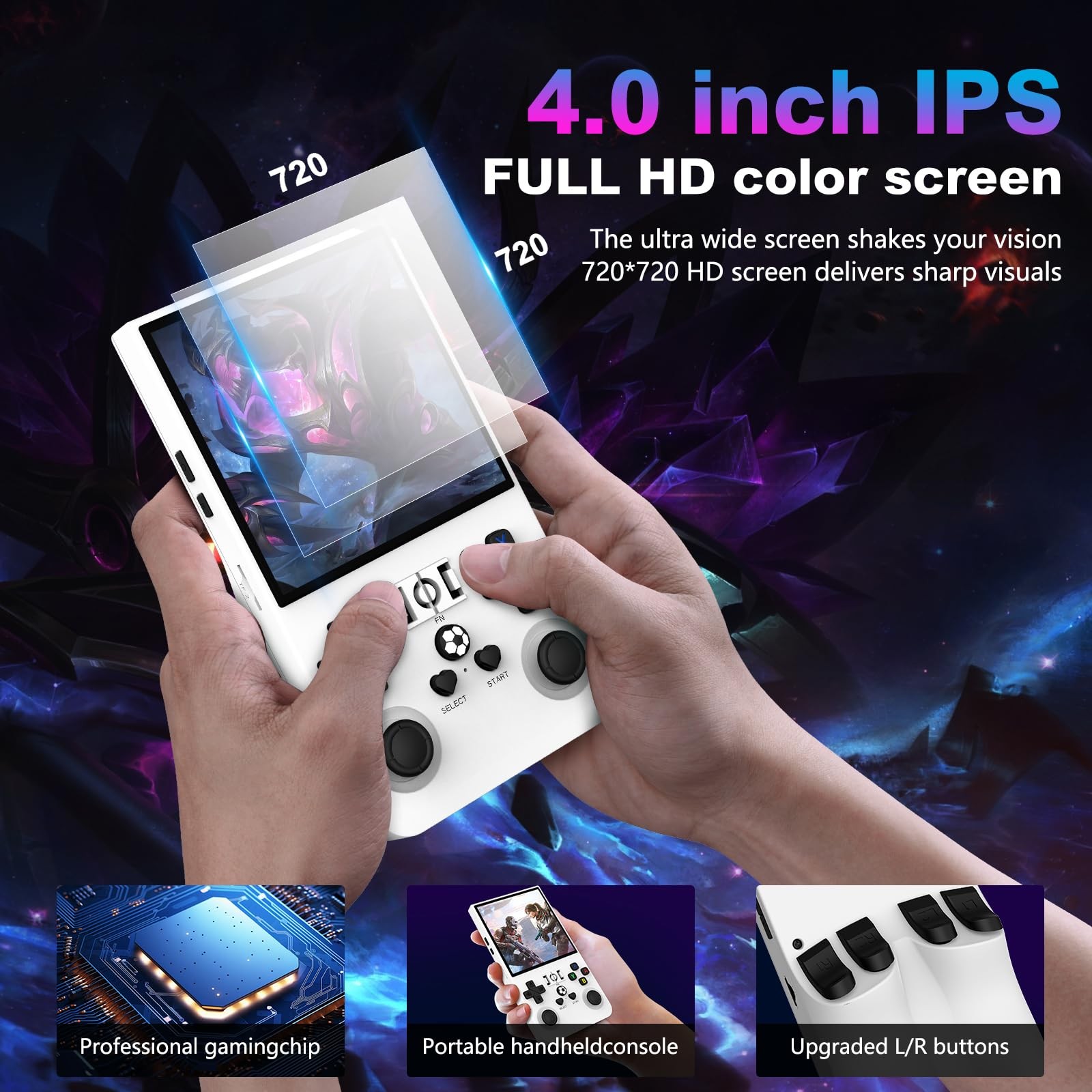 R36MAX Retro Handheld Game Console, 4.0 Inch 720×720 IPS Screen, 64GB Built-i…
