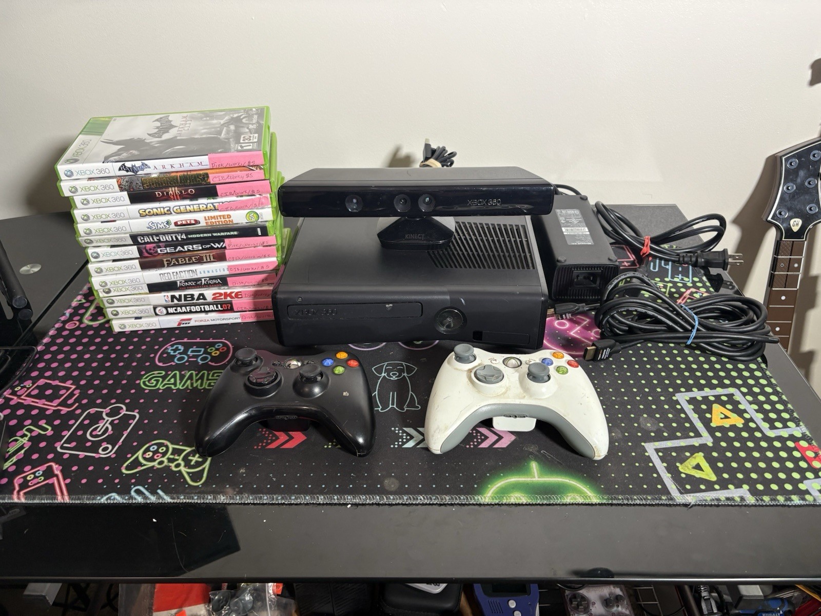 Xbox 360 S Slim Console Bundle/2 Controllers, All Orig Cords, Kinect, 13 Games!